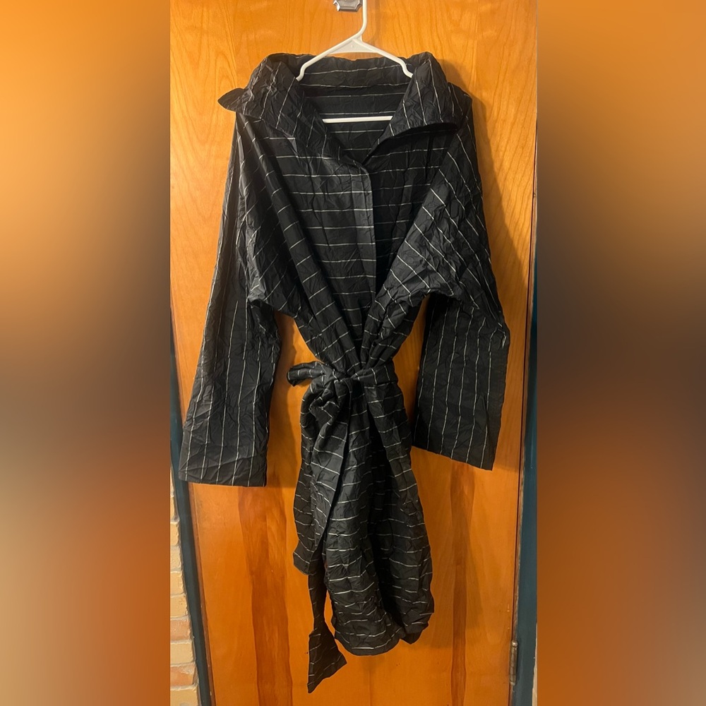 Igor Dobranic Sample Long Jacket Sabrina Black Pinstripe Wrap Rain Jacket